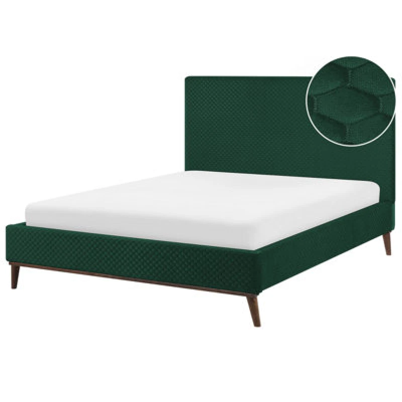 Image of Beliani Bed Velvet Bayonne 140 X 200 Cm (Eu Double) Dark Green