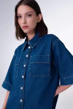 Image of Giana Short Sleeve Denim Shirt, Mid Wash / 6