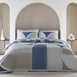 Image of Style Kali Geometric Print 100% Cotton Reversible Duvet Cover Set, Navy/Grey, Double - Appletree