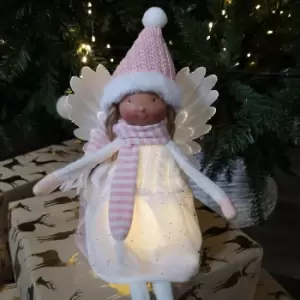 Image of 50cm Premier Christmas Lit Sitting Angel Decoration with Dangly Legs in Pink