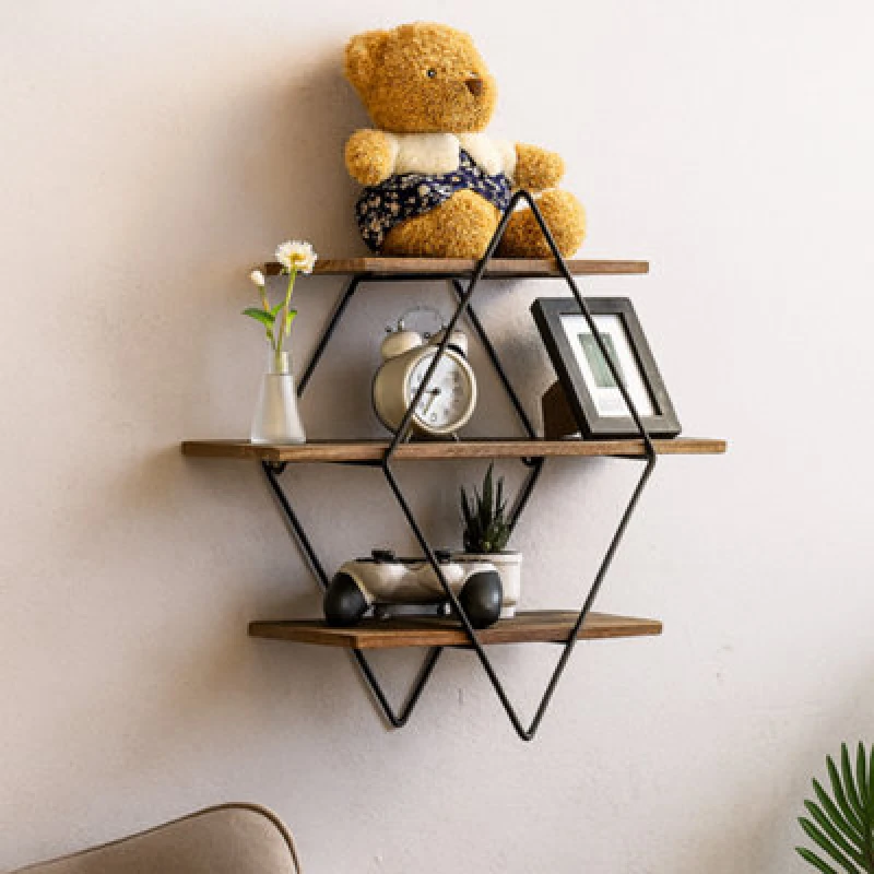 Image of Rafaelo Mobilia Industrial 3 Tier Wooden Diamond Shape Floating Shelf