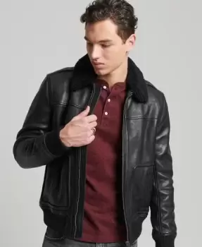 Image of Superdry Leather Aviator Bomber Jacket