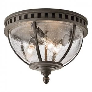 Image of 3 Light Flush Outdoor Ceiling Light Grey IP44, E14