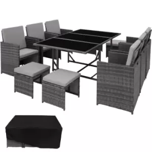 Image of Tectake Malaga 10-seater Rattan Furniture Set W/ Protective Cover - Grey