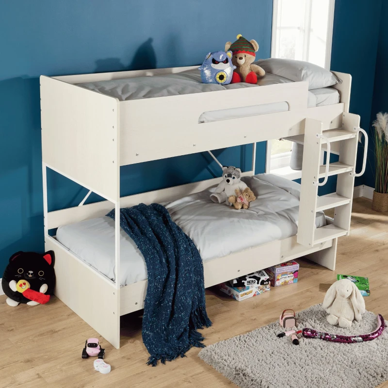 Image of Home Source Childrens Detachable Bunk Beds 3ft Single MDF Wooden Bed Sleeper in Off-White Off-White Unisex Single