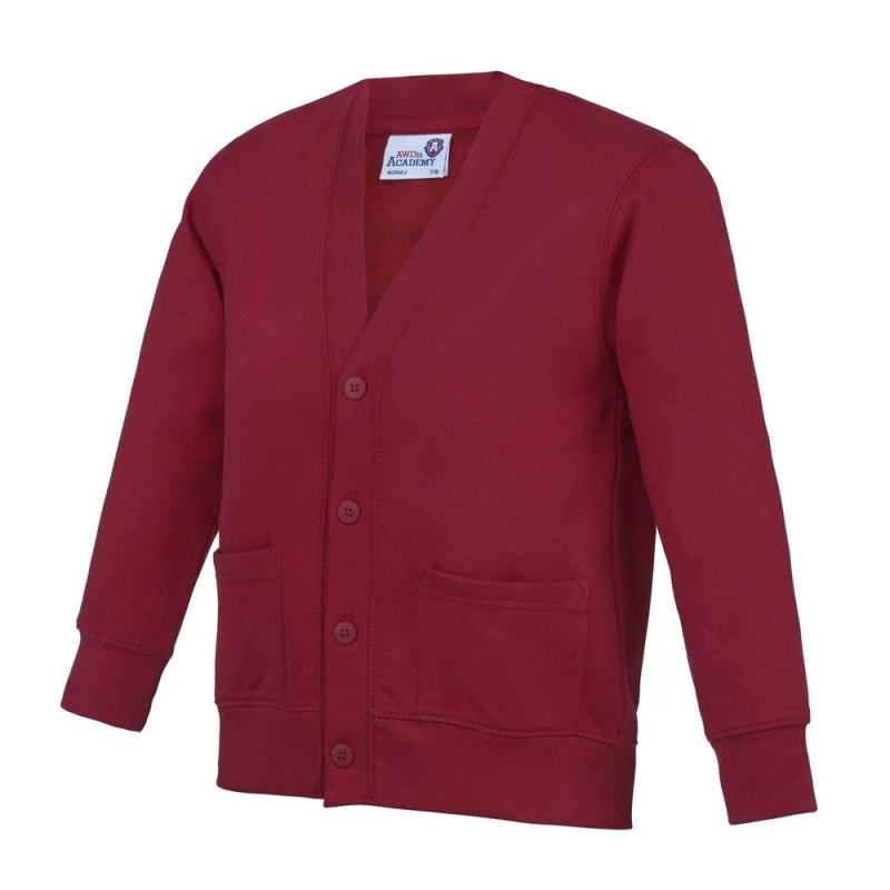 Image of AWDis Academy Button Up School Cardigan Pack of 2 in Burgundy Size: 3-4 Years Burgundy Unisex 3-4 Years