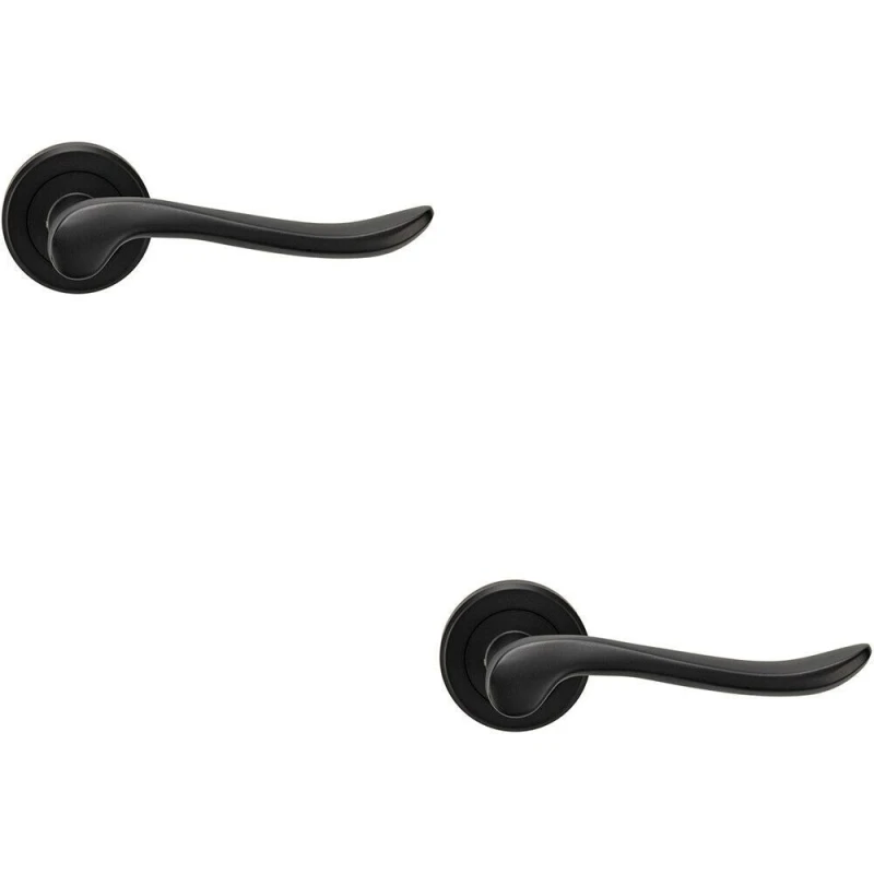 Image of Loops 2x PAIR Scroll Shaped Lever Handle on Round Rose Concealed Fix Matt Black Black