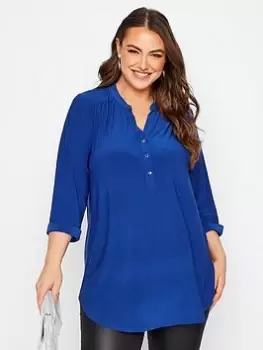 Image of Yours Half Placket Blouse - Blue Size 20, Women