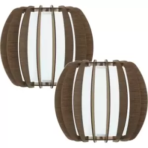 Image of 2 PACK Wall Light Rounded Colour White Shade Brown White Wood Glass E27 1x60W