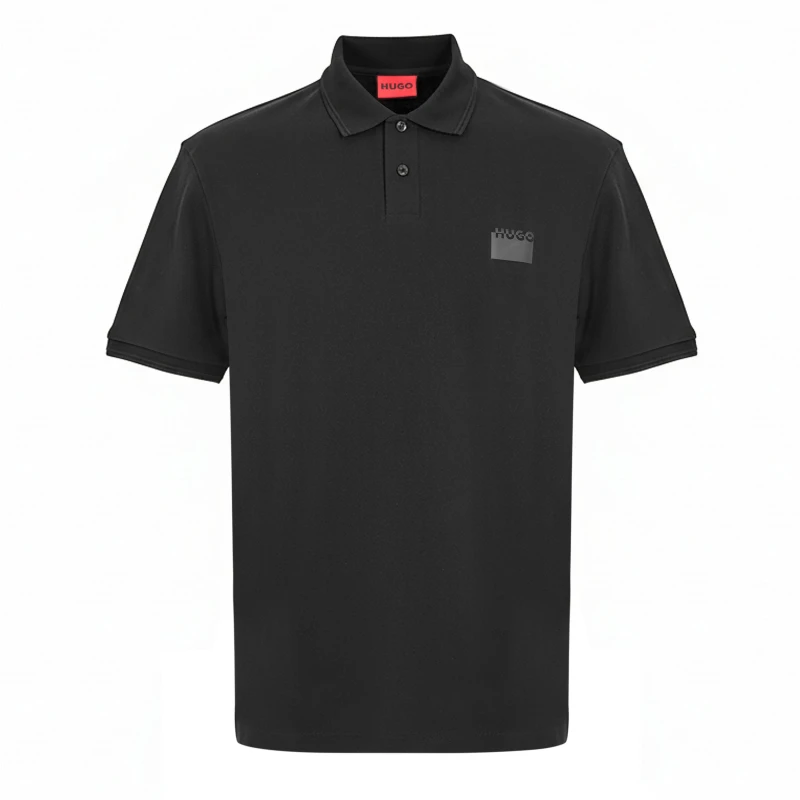 Image of Hugo Mens Delastolo Red Cotton Short Sleeve Polo Shirt Black male S
