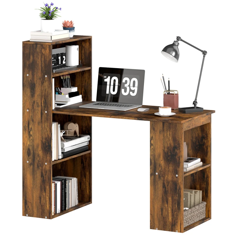 Image of HOMCOM HOMCOM 120cm Computer Desk Bookshelf Writing Table 6 Shelves Brown in Dark Brown Dark Brown One Size Unisex 5063603040502