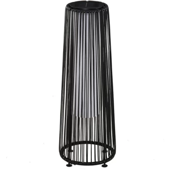 Image of Garden Solar Powered Lights Woven Wicker Lantern Auto On/Off Black - Outsunny