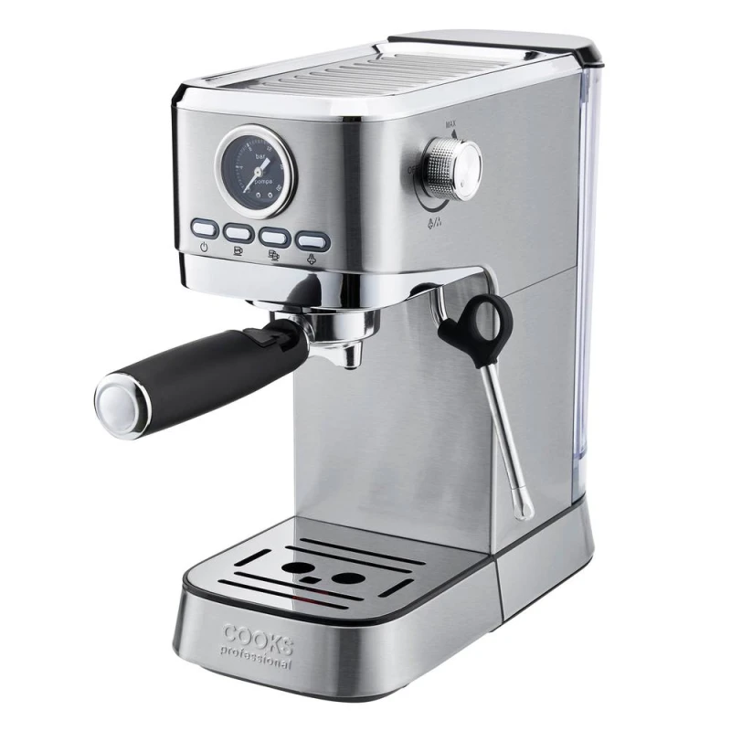 Image of Cooks Professional 20 Bar Espresso Coffee Machine with Steam Wand & Drip Tray in Silver Silver Unisex