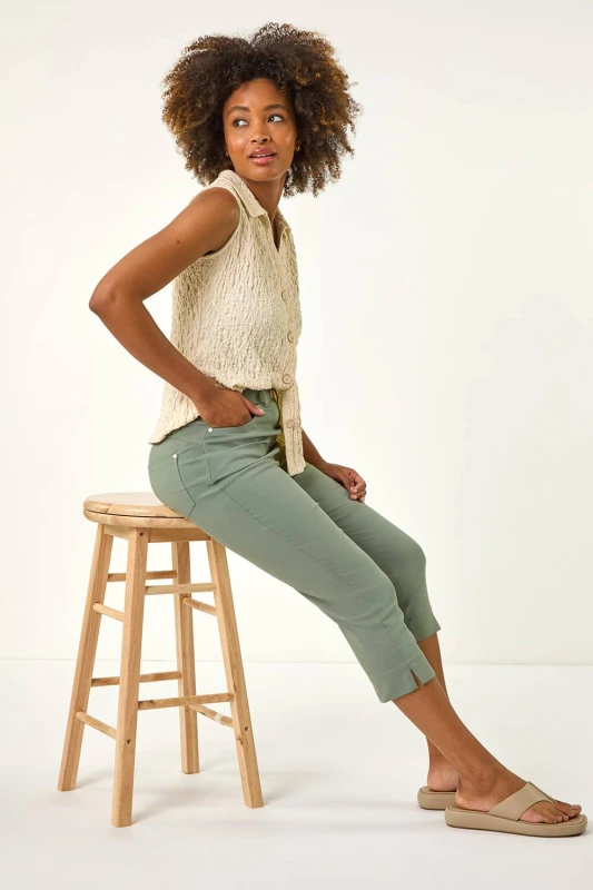 Image of Roman Womens Lift Sculpt Shape Cropped Stretch Trouser in Khaki Size: 20 Khaki Female 20