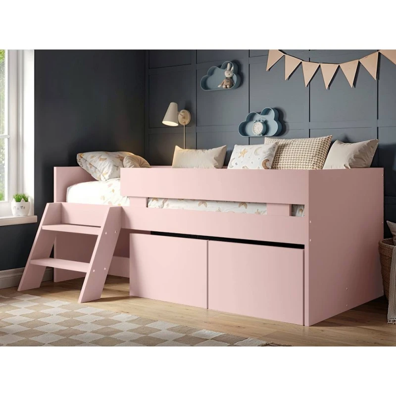 Image of Flair Logan Single Storage Low Sleeper Bed in Pink Pink Unisex Single