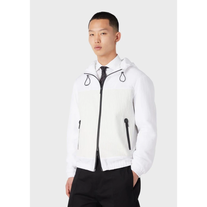 Image of Emporio Armani Nappa Leather Hooded Jacket White male M
