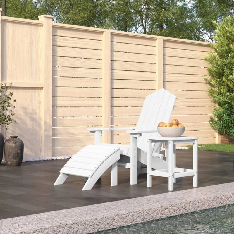 Image of VIDAXL Garden Adirondack Chair with Footstool & Table hdpe White Vidaxl 8720286847275