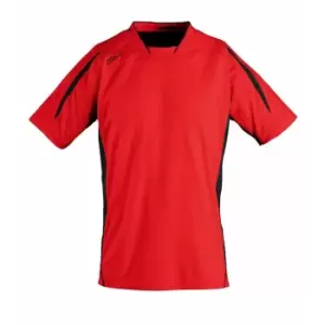 Image of SOLS Mens Maracana 2 Short Sleeve Football T-Shirt (M) (Red/Black)