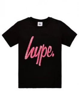 Image of Hype Girls Pink Snake Script Short Sleeve T-Shirt - Black