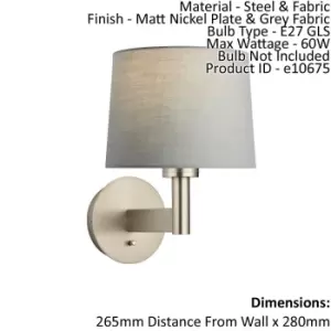 Image of Wall Light & Shade Matt Nickel Plate & Grey Fabric 60W E27 Living Room