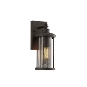 Image of Luminosa Lighting - Small Wall Lantern Lamp, 1 x E27, Antique Bronze, Clear Glass, IP54