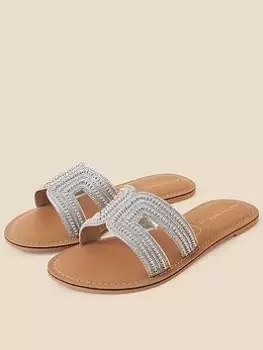 Image of Accessorize Bella Silver Beaded Wide Fit Sandal, Silver, Size 40, Women