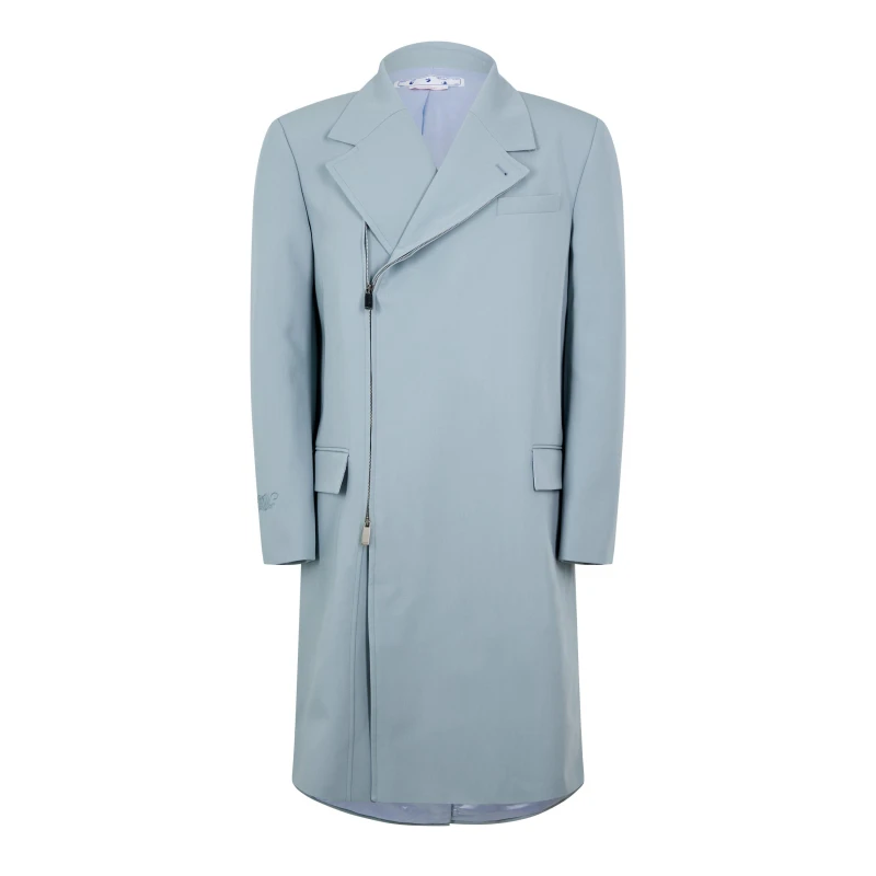 Image of Off White Mens Off-White Embroidered Double Skate Zip Long Sleeve Overcoat Ice male L