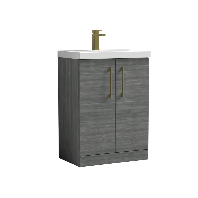 Image of Balterley Bathroom Floor 2-Door Vanity Unit Basin, Anthracite, 600mm in Grey Grey Unisex