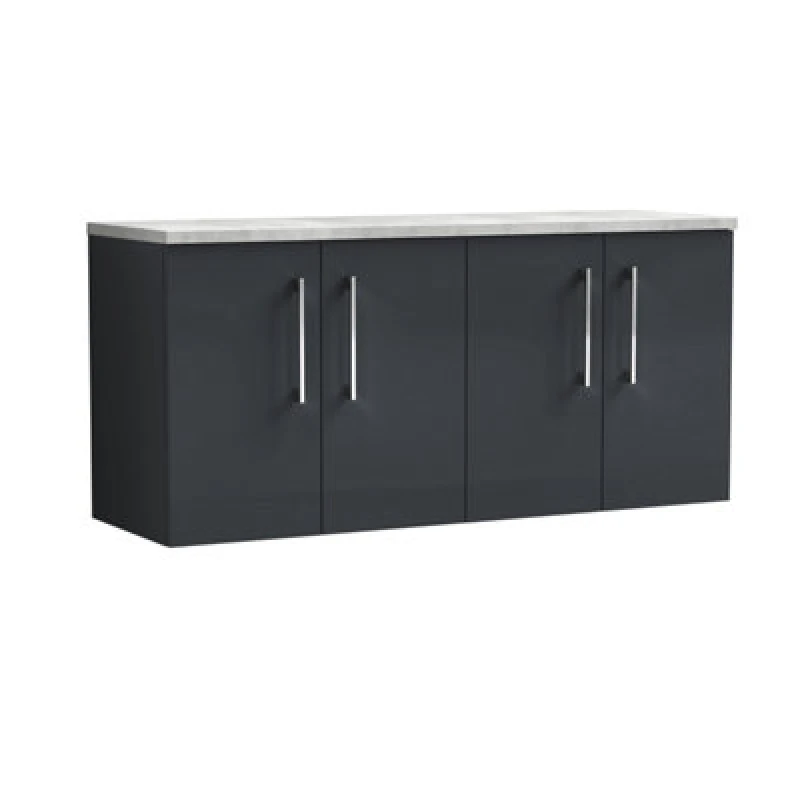 Image of Nuie Arno Wall Hung 4-Door Vanity Unit & Laminate Worktop In Bellato Grey, Modern Counter Top Vanity Unit In Soft Black