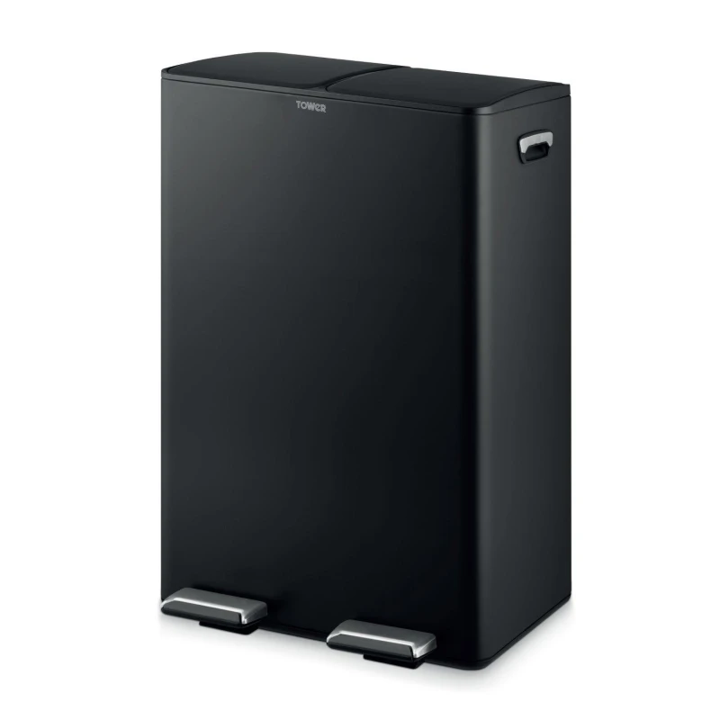 Image of Tower Tower Recycling Pedal Bin, 60L, Black T838023BLK Black A Unisex 5056462396712