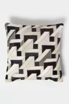 Image of Geometric Block Leather Cushion 45 x 45 cm