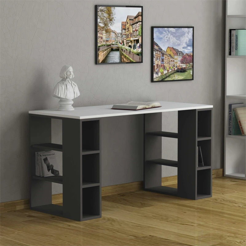 Image of DECORTIE Decortie - Colmar Modern Desk White Oak With Bookshelf Legs Width 140cm - White M.MS.12597.6