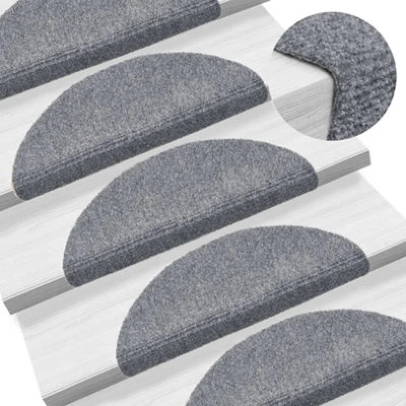 Image of vidaXL 15x Self-adhesive Stair Mats Needle Punch 56x17x3cm Light Grey Rugs