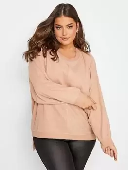 Image of Yours Stretch Drop Shoulder Fleece Roundneck Sweatshirt - Natural , Natural, Size 22-24, Women