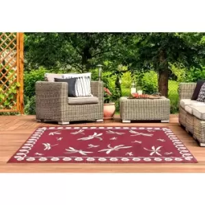 Image of Terrace Dragonfly Flatweave Outdoor Indoor Bordered Bordeaux Rug in 150 x 230cm (4'x11x7'7'')
