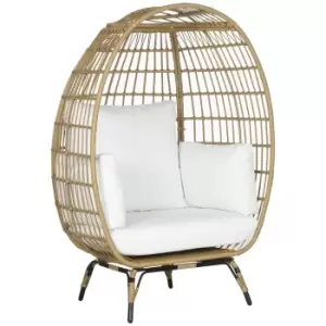 Image of Outsunny PE Rattan Outdoor Egg Chair, Round Wicker Weave Teardrop Chair with Thick Padded Cushions for Sunroom, Garden, Khaki