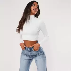 Image of Missguided High Neck Cropped Knit Jumper - White