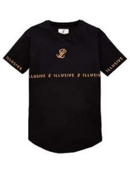 Image of Illusive London Boys Orange Taped Short Sleeve T-Shirt - Black