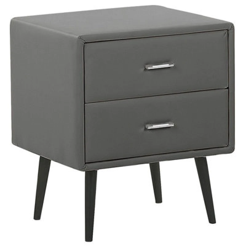 Image of Beliani 2 Drawer Bedside Table Essonne Faux Leather Grey