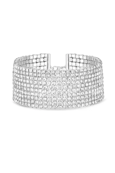 Image of Silver Plated Crystal Multi Strand Diamante Bracelet
