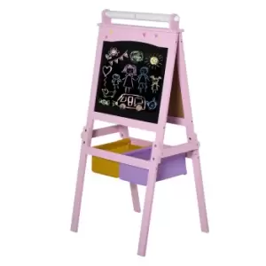 Image of Jouet Kids Double-Sided Wooden Art Easel with Paper Roll, Chalkboard & Whiteboard - Pink