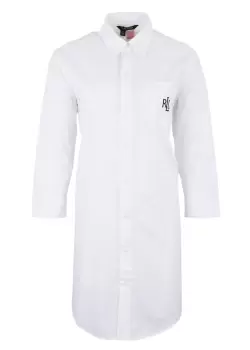 Image of Ralph Lauren Sleep Womens 3/4 Sleeve Classic Cotton His Sleep Shirt In White
