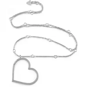 Image of GUESS rhodium plated 31" long necklace with Swarovski crystal pave heart frame charm.