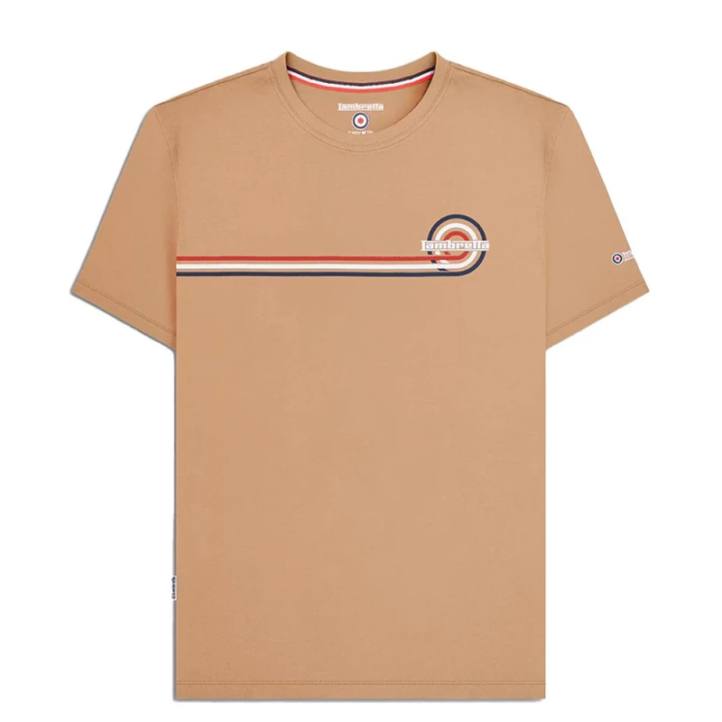 Image of Lambretta Lambretta Men SS24 Retro Stripe T-Shirt in Light Sand Size: Medium Light Sand M Male 5063703652216