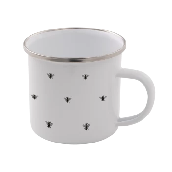 Image of Bee Pattern Enamel Mug - White