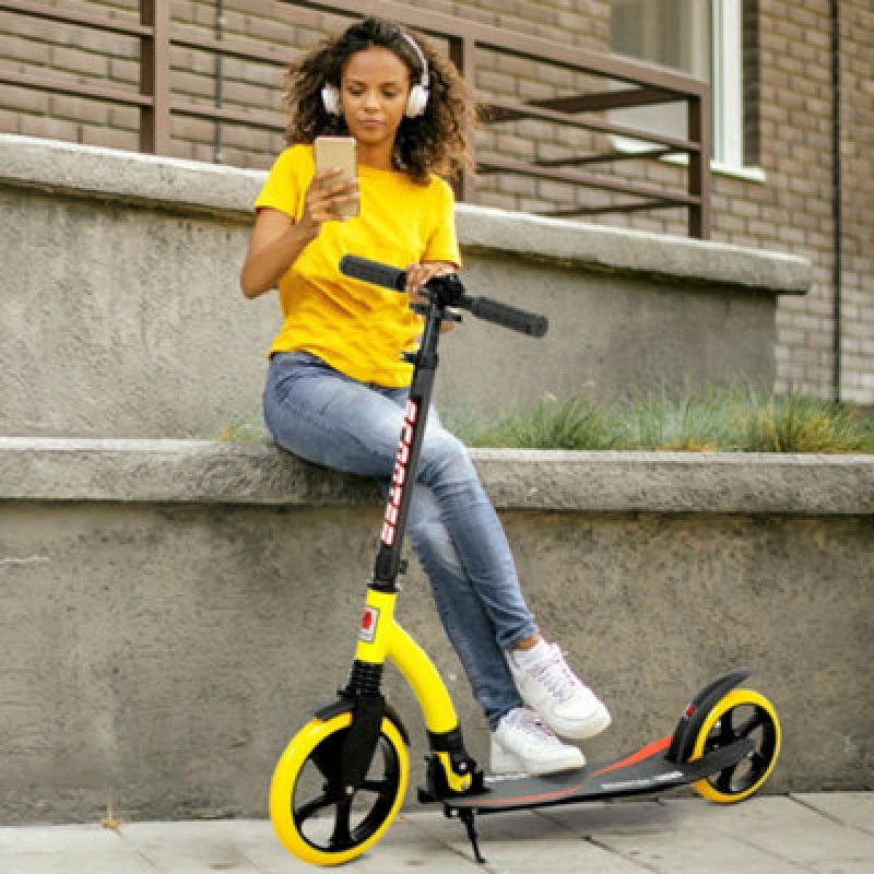 Image of HOMCOM HOMCOM Teens Adult Kick Scooter Foldable Adjust Aluminium For 14+ Yellow Yellow One Size Unisex 5063603050440