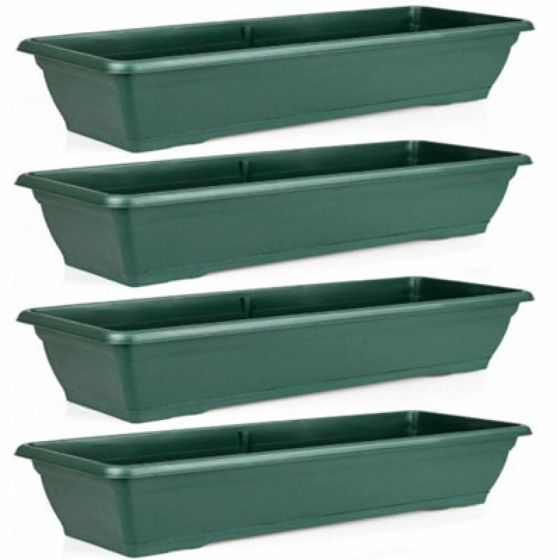 Image of Gr8 Garden Set Of 4 Large 72Cm Green Garden Plastic Trough Balcony Planter Window Plant Box