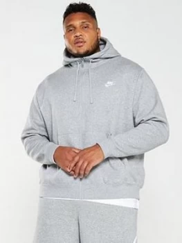 Image of Nike Sportswear Plus Size Club Fleece Full Zip Hoodie - Dark Grey, Size 2XL, Men