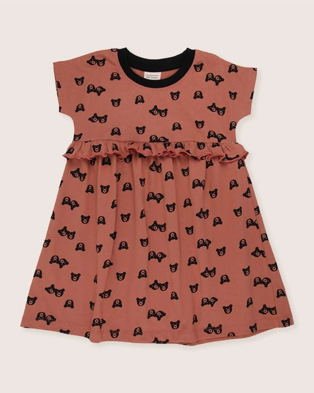 Image of Turtledove London Girl's Two Bears Dress in Brown Size: 0-6 m Brown Female 0-6 m