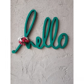 Image of Hello - Green Çiçekli Green Decorative Wooden Wall Accessory
